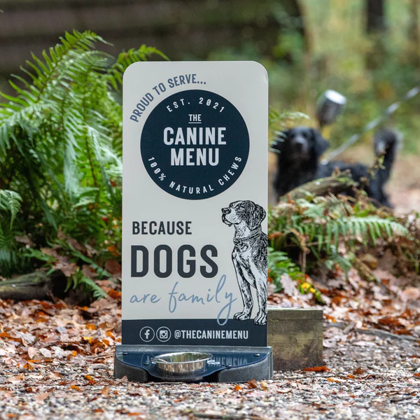 The Canine Menu bruģa statīvs ar ūdens bļodu