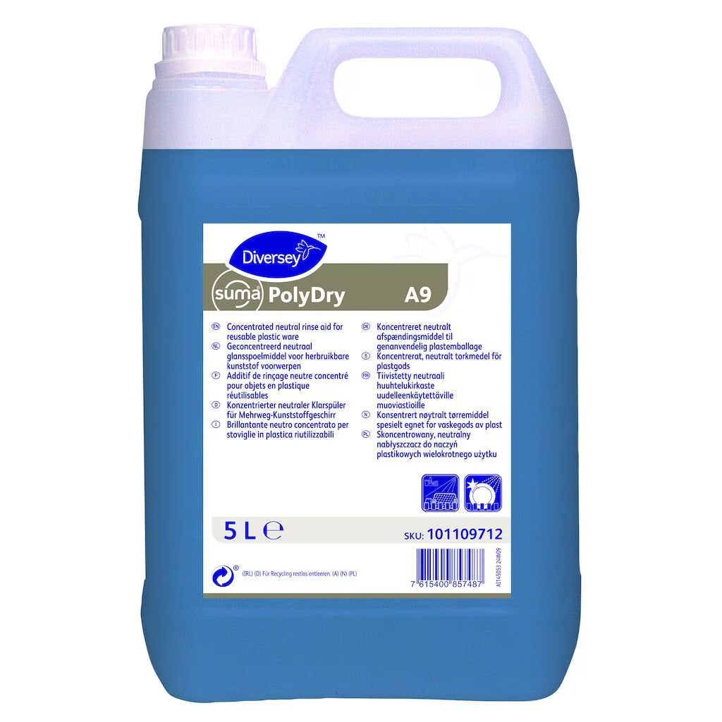 Suma Polydry A9 Rinse Aid for reusable plasticware, 5l