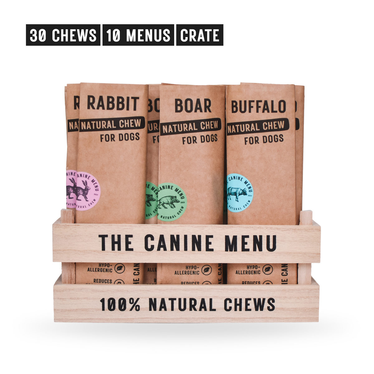 The Canine Menu Starter Pack (kārums 30gab. + ēdienkarte 10gab. + 
koka kaste)